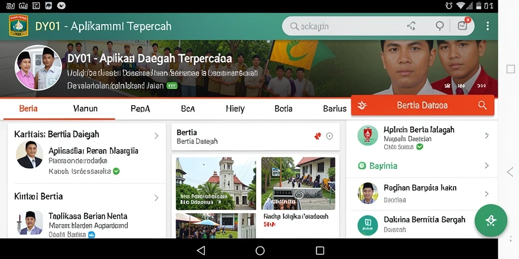 Antarmuka utama DY01 menampilkan berita daerah terkini dengan tampilan yang menarik.